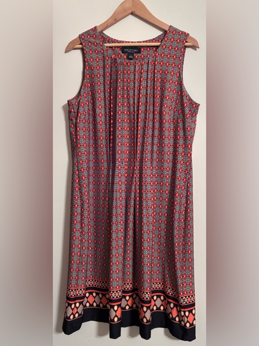 Perception New York Multicolor Summer Shift Dress Sleeveless Pleated Size L